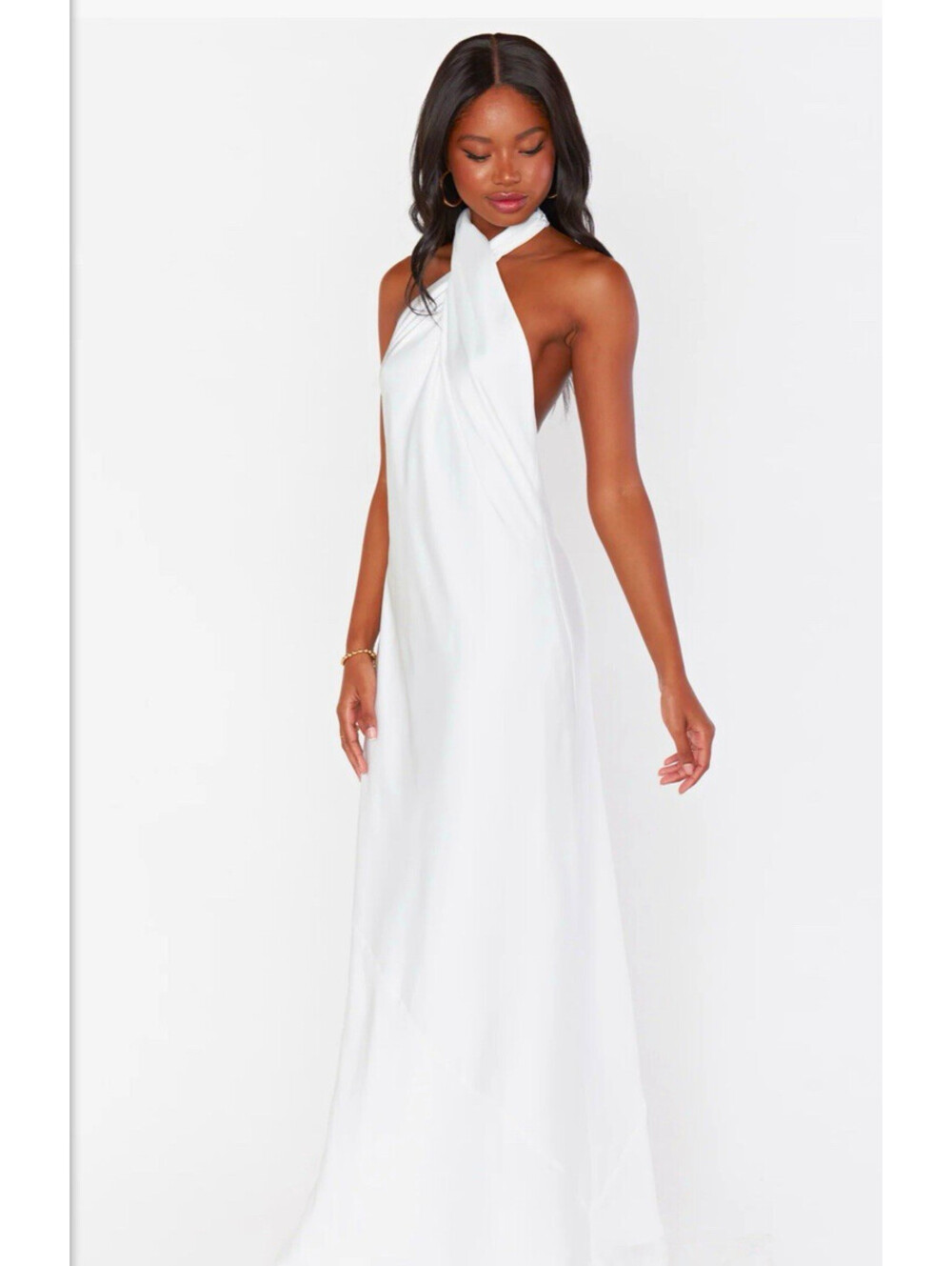 Show Me Your Mumu Jasmine Halter Maxi Dress M Ivory Satin Bridal Wedding
